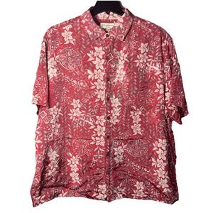 Caribbean Hawaiian Mens Shirt 2X  Silk & Rayon Red button up short sleeve